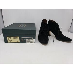 COLE HAAN Trisina Sz 8 Black Suede Heel Oxford Ankle Boot Lace Up F8422
